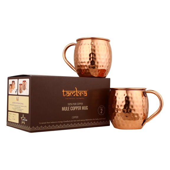 Tambra Moscow Mule Mugs - Set of 2-100% Pure Copper Mugs Large 16 oz - Food Safe - Solid Copper Cups Perfect Premium Gift (DIAMOND)