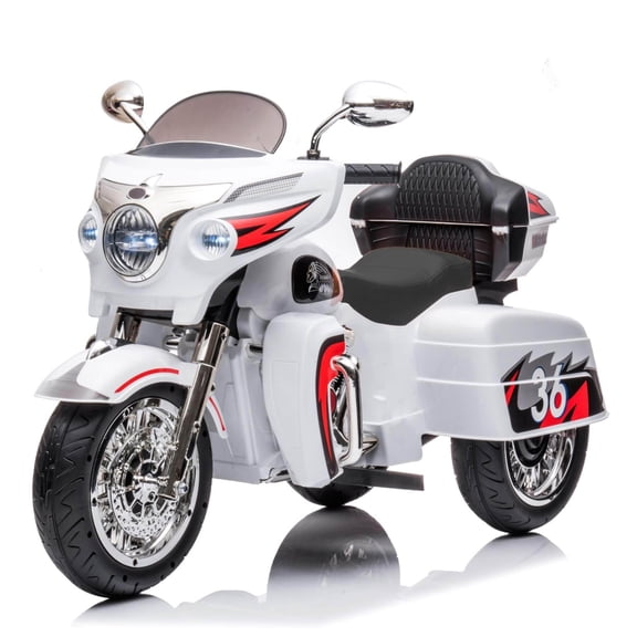 Tamco 12V Kids Electric Ride On Motorcycle with Two Seat and 3 Wheels, White