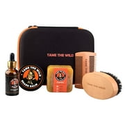 Tame the Wild's Premium Beard Grooming Kit - Natural Beard Care Kit For Men - Orange Walnut Beard Soap - 100% Boar's Hair Brush - Double Sided Sandalwood Beard Comb - Beard Balm - Beard Oil | Gift Set