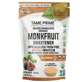 Organic brown sugar subtitute made from organic Monkfruit with Allulose from figs, 1 lb (454 g), 1:1 sweet like brown sugar, organic monk fruit without erythritol, 0 calories, Keto