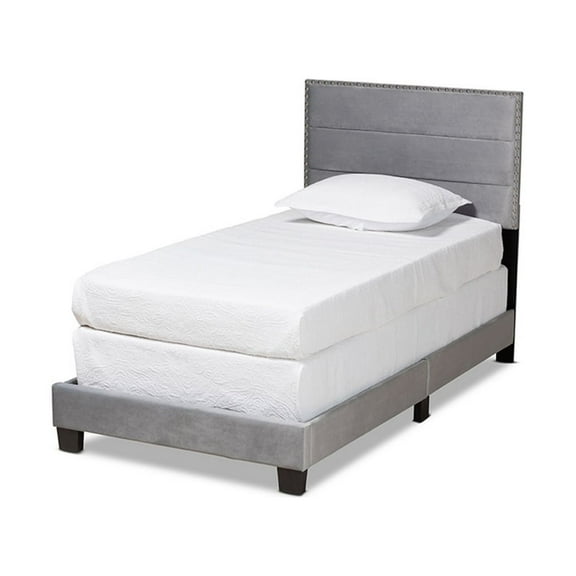 Baxton Studio Tamira Modern and Contemporary Glam Grey Velvet Fabric Upholstered Twin Size Panel Bed
