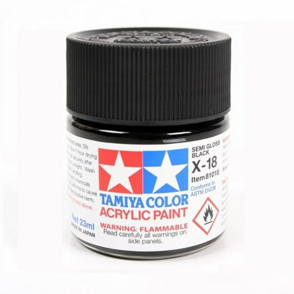 Tamiya Acrylic X18 Semi GlossBlack TAM81018 Plastics Paint Acrylic