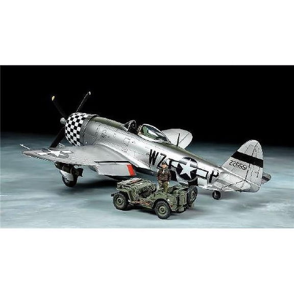 Tamiya TAM25214 1-48 Scale Republic P-47D Thunderbolt Bubbletop & 0.25 Ton 4X4 Light Vehicle