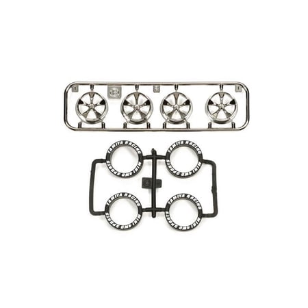 Tamiya TAM95330 JR LP Tire & Wheel - 5-Spoke Plated, Black