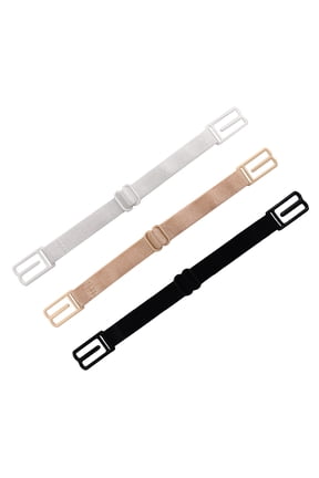 Elastic Shoulder Straps with Metal-Wrapped Rubber Buckles, Bra Strap Clips Holder, Multiple Colors, 3-Pack