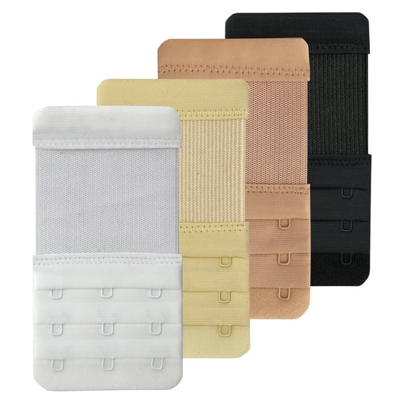 Tamlien Adjustable Elastic Bra Extenders, 3 Rows x 4 Hooks, Black, Skin Color, Beige, White, 4 Pieces