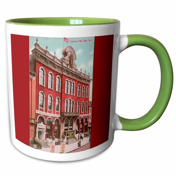 3drose, Tammany Hall, New York City with the American Flag Flying Over, 11oz Two-tone Green Mug