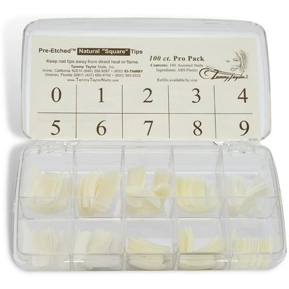 Tammy Taylor Pre-Etched Natural Square Nail Tips | Will Not Crack or Shrink, With Double the Strength of Standard Tips | Home & Pro Application | 100 Pack