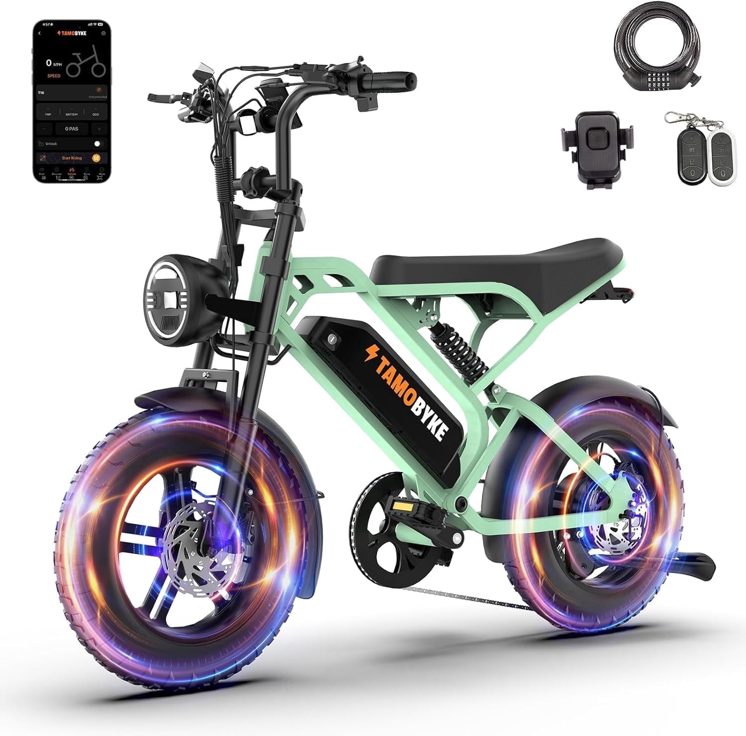 Tamobyke T16 Electric Bike for Adults,1000W 30mph 48V 15.6Ah Electric Bicycle,16" Fat Tire E-Mountain Bikes,Dual Hydraulic Brakes,Full Suspension,Fits Riders 5'0"-5'7",UL2849