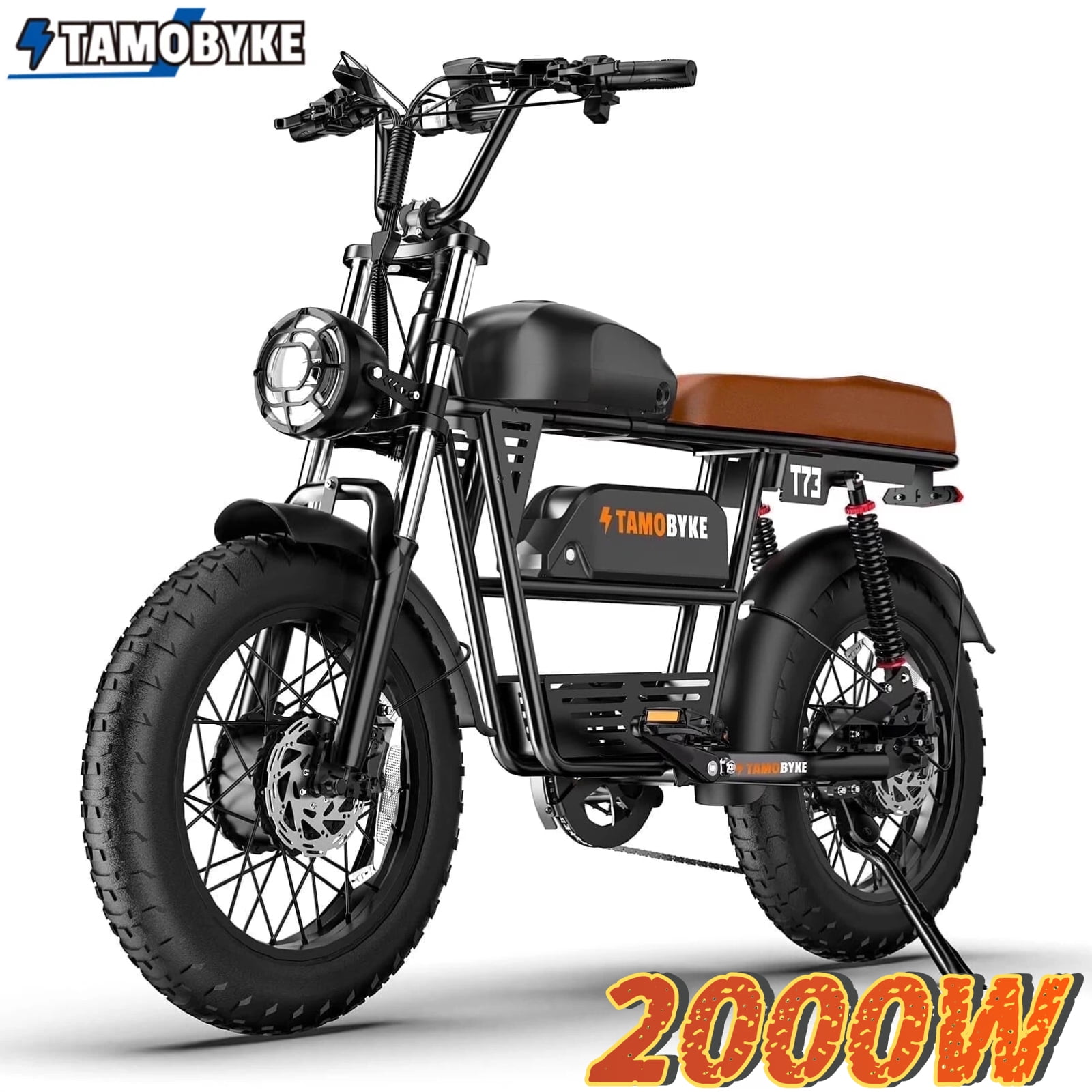 Tamobyke T73 MAX 2000W Peak Electric Bike for Adults, Dual Battery 48V/ 20.8Ah + 15.6Ah & 2000W Motor 33mph Ebike, 50-120Miles PAS Range, 20" Fat Tire Electric Mountain Bike,UL 2849 Certified (Brown)