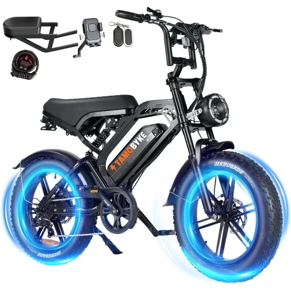 Tamobyke V20 Peak 1500W Electric Bike,20" Fat Tire E-Mountain Bikes,48V 15.6AH 30mph Ebike for Adults Full Suspension UL2849