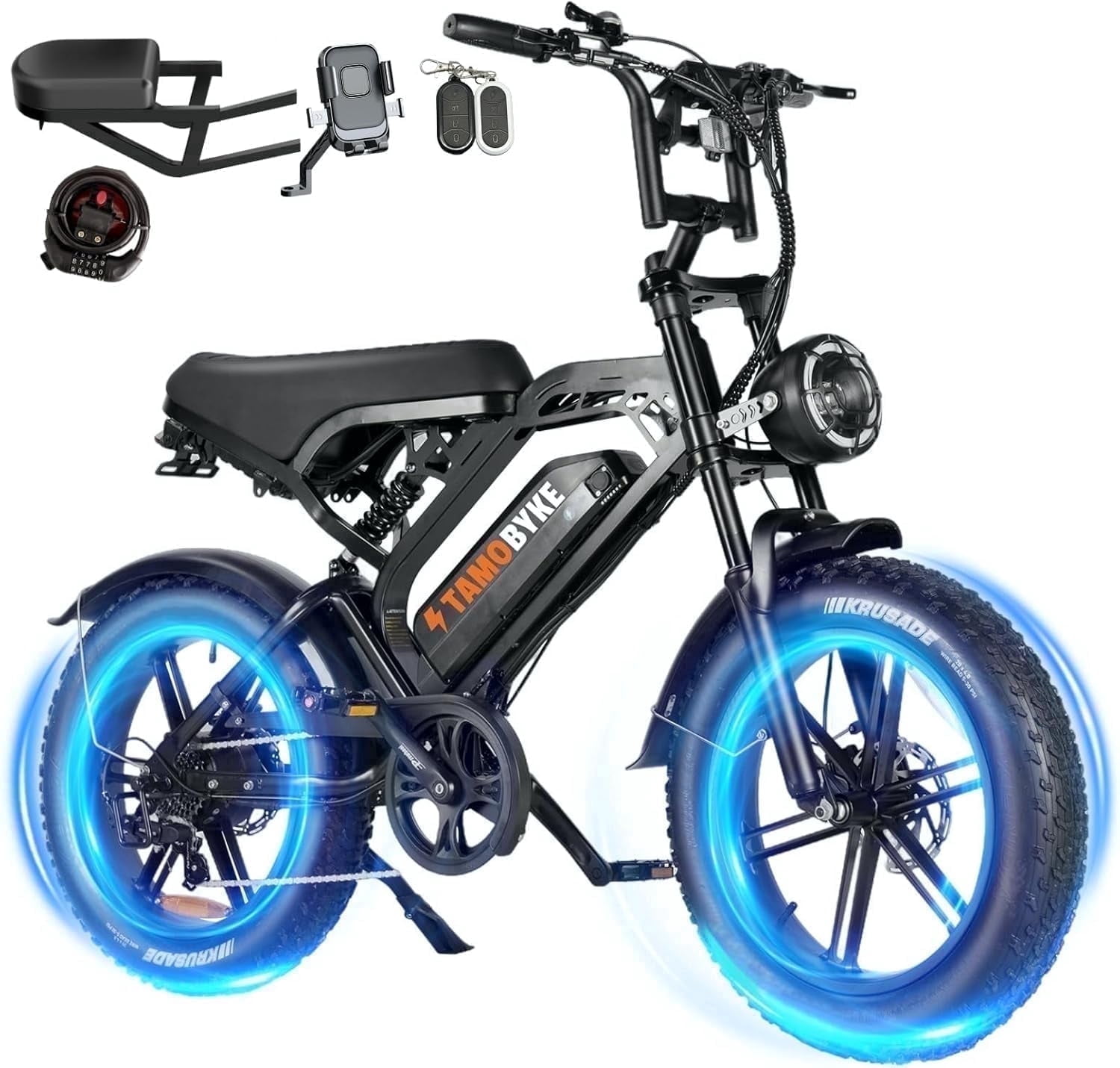Tamobyke V20 Peak 1500W Electric Bike,20" Fat Tire E-Mountain Bikes,48V 15.6AH 30mph Ebike for Adults Full Suspension UL2849