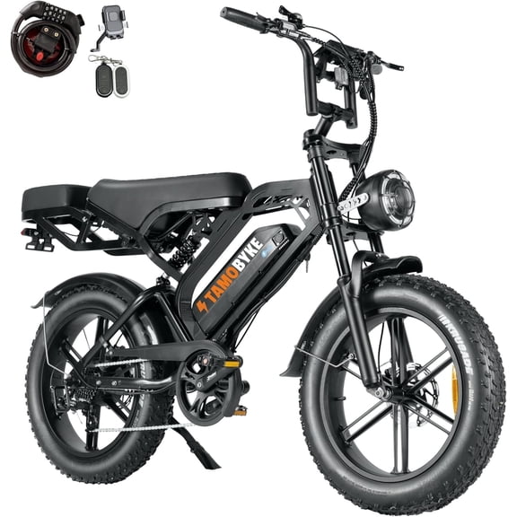 Tamobyke V20 Electric Bike for Adults, Peak 1500W 48V 15.6Ah 30MPH Ebike, 20" Fat Tire E-Mountain Bicycle Full Suspension UL2849