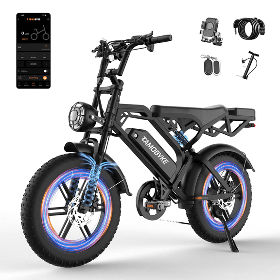 Tamobyke V20 Electric Bike for Adults, 750W Motor 28MPH, 48V 15.6Ah Battery, 20"x4" Fat Tire E-Mountain Bicycle with Full Suspension,Class 3 UL2849
