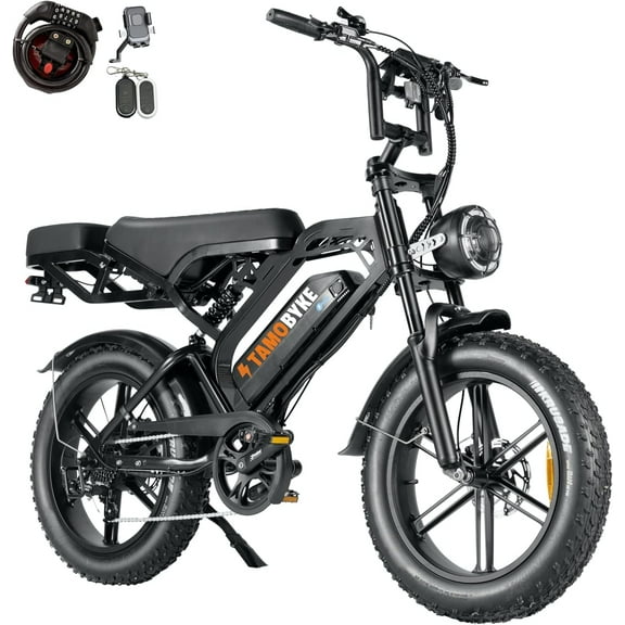 Tamobyke V20 Electric Bike for Adults, Peak 1500W 48V 15.6Ah 30MPH Ebike, 20" Fat Tire E-Mountain Bicycle Full Suspension UL2849