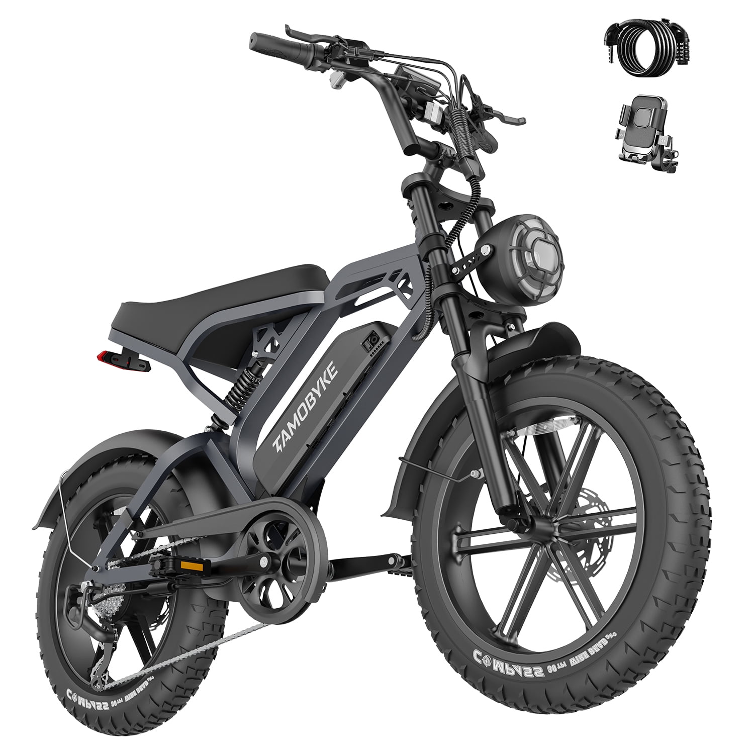 Tamobyke S20 Electric Bike for Adults, Peak 1500W 48V 15.6Ah 30MPH Ebike, 20" Fat Tire E-Mountain Bicycle Full Suspension UL2849