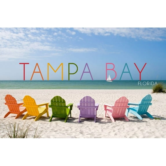 Tampa Bay, Florida, Colorful Beach Chairs (36x54 Giclee Gallery Art Print, Vivid Textured Wall Decor)