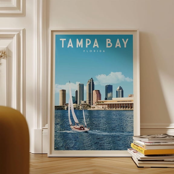 Tampa Bay Florida Skyline Wall Art Print, Vintage Travel Decor