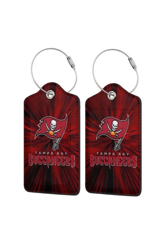 Tampa_Bay Football Team Custom Leather Luggage Tags With Durable Stainless Steel Buckle. Waterproof And Anti-Lost Luggage Tags For Suitcases And Backpacks