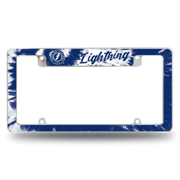 Tampa Bay Hockey Lightning Chrome Metal License Plate Frame with Tie Dye Design