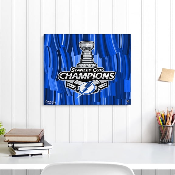 Tampa Bay Lightning 2020 Stanley Cup Champions Stretched 16" x 20" Embellished Canvas Giclee Print - Art by Charlie Turano III