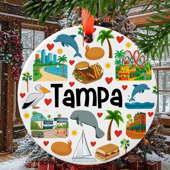 Tampa Christmas Ornament, Ceramic, Acrylic, Keepsake for Mother’s Day, Valentine’s Decoration, Festive Gift, Heirloom 2025, Holiday Tree Decoration, Seasonal Home Décor