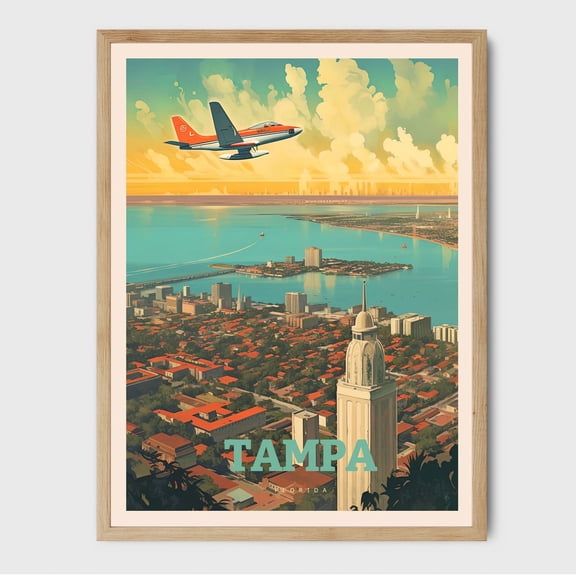 Tampa Florida City Illustration Coastal Wall Art, Unframed Canvas 8x10in