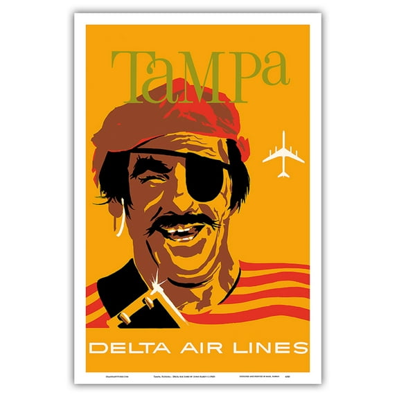 Tampa Florida - Delta Air Lines - Pirate Buccaneer - Vintage Airline Travel Poster by John Hardy c.1960s - Master Art Print (Unframed) 12in x 18in