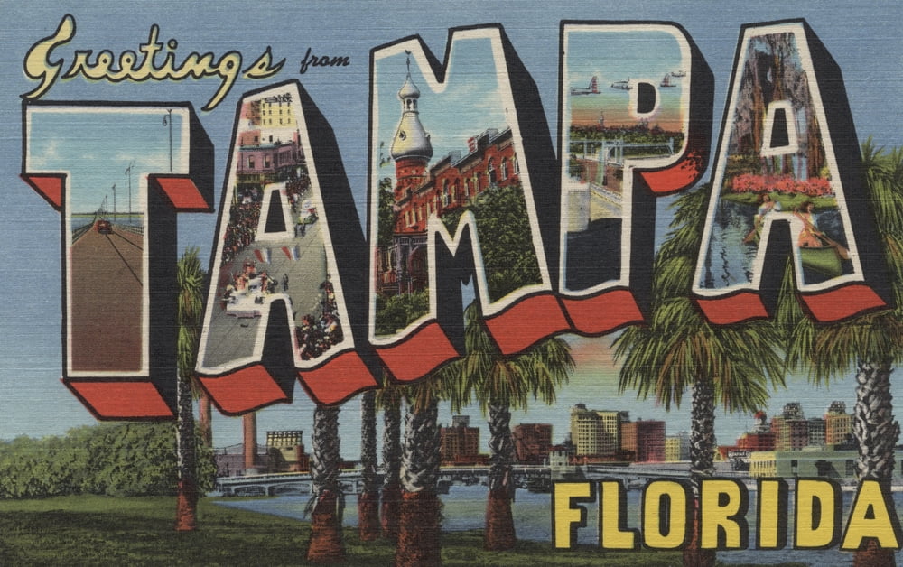 Tampa, Florida, Large Letter Scenes, Vintage Halftone (9x12 Wall Art