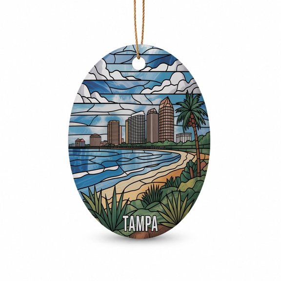 Tampa Florida Oval Ceramic Ornament, Travel Souvenir Keepsake