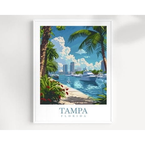Tampa Florida Travel Poster Tampa City Wall Art Florida Travel Decor, 8x12 UNFRAMED