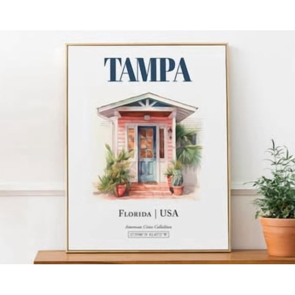 Tampa Florida Watercolor Poster Minimalist Entrance Door Art , Poster Print Only