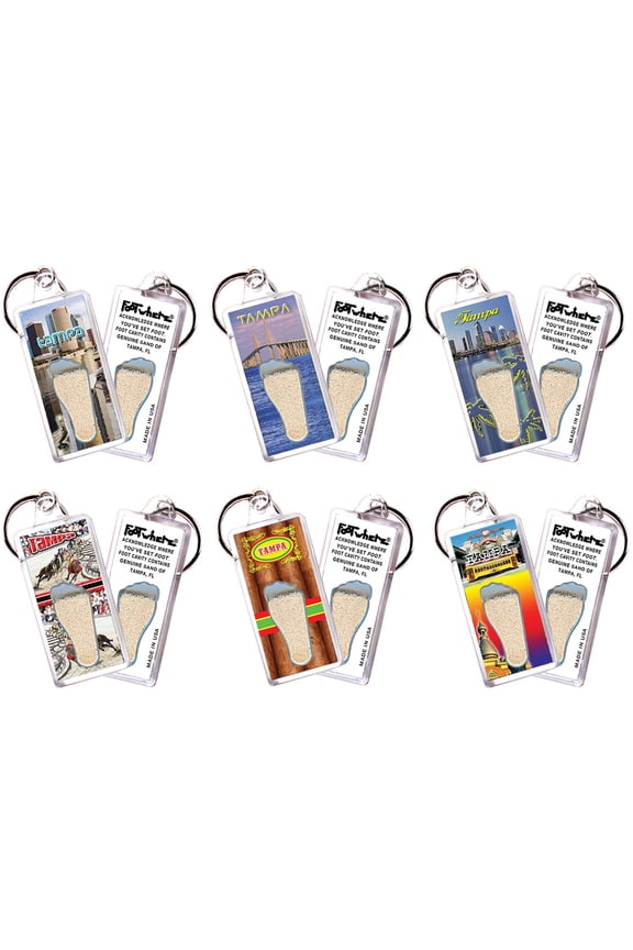 Tampa FootWhere Souvenir Keychains. (TP100 - Assorted) 6 Piece Set.