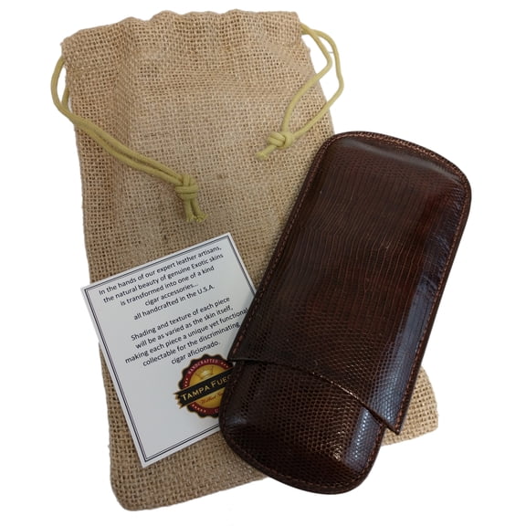 Tampa Fuego Brown Cigar Case Exotic Genuine Lizard 7"
