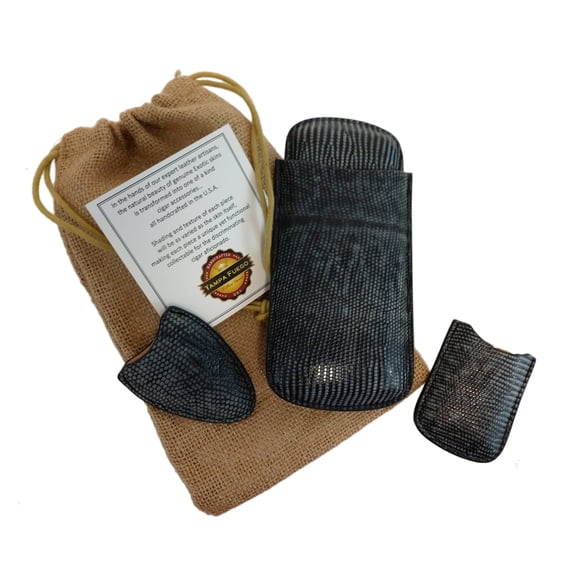 Tampa Fuego Java Lizard Denim Blue Cigar Cutter Lighter Case Set