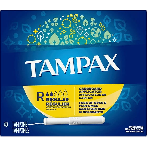 Tampax Anti-Slip Grip Cardboard Applicator Tampons, Regular, 40 ct, 4 Pack