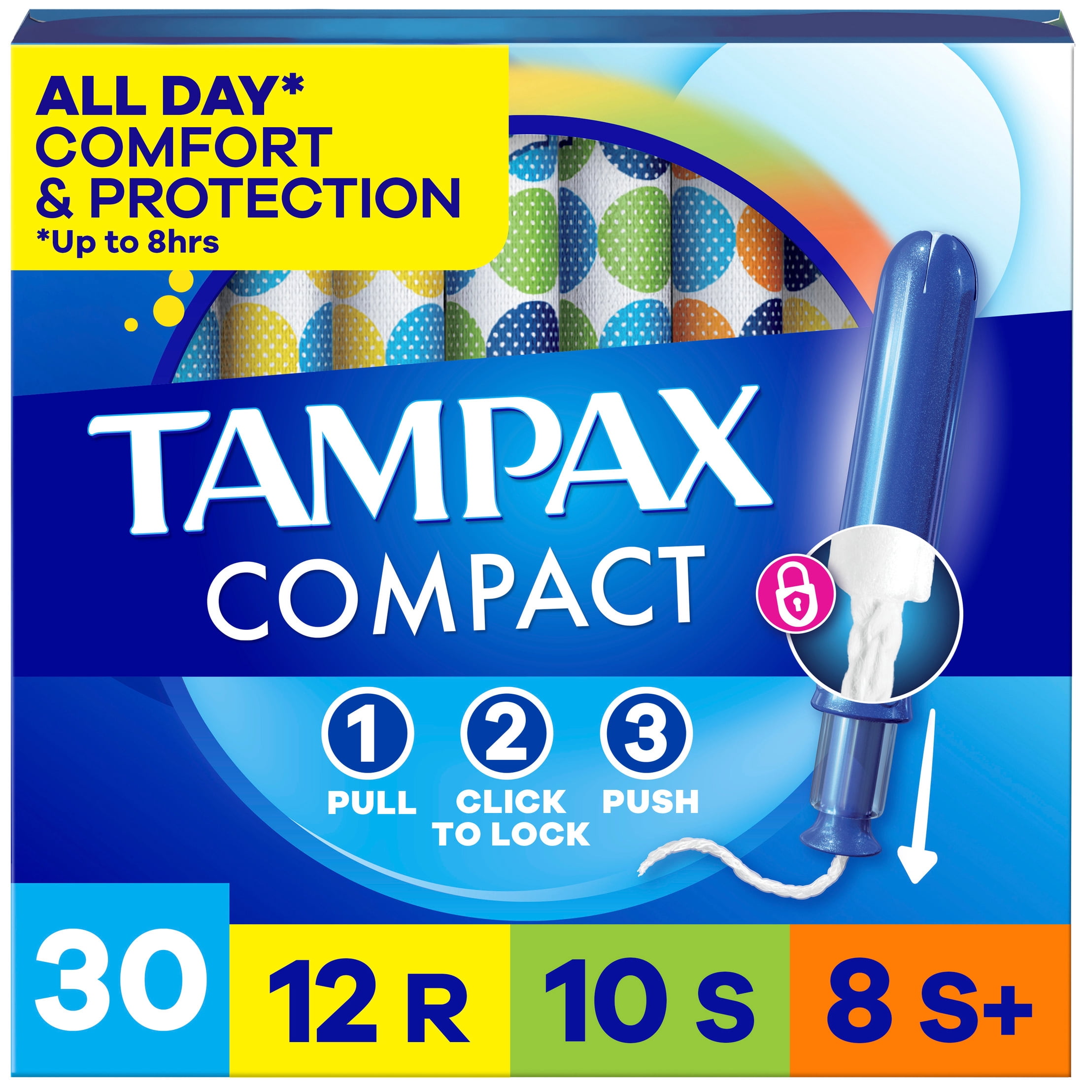 Tampax Compact Pearl Tampons Multipack, with LeakGuard Braid & Extendable Applicator, Regular/Super/Super Plus, 30 Count
