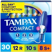 Tampax Compact Pearl Tampons Multipack, with LeakGuard Braid & Extendable Applicator, Regular/Super/Super Plus, 30 Count
