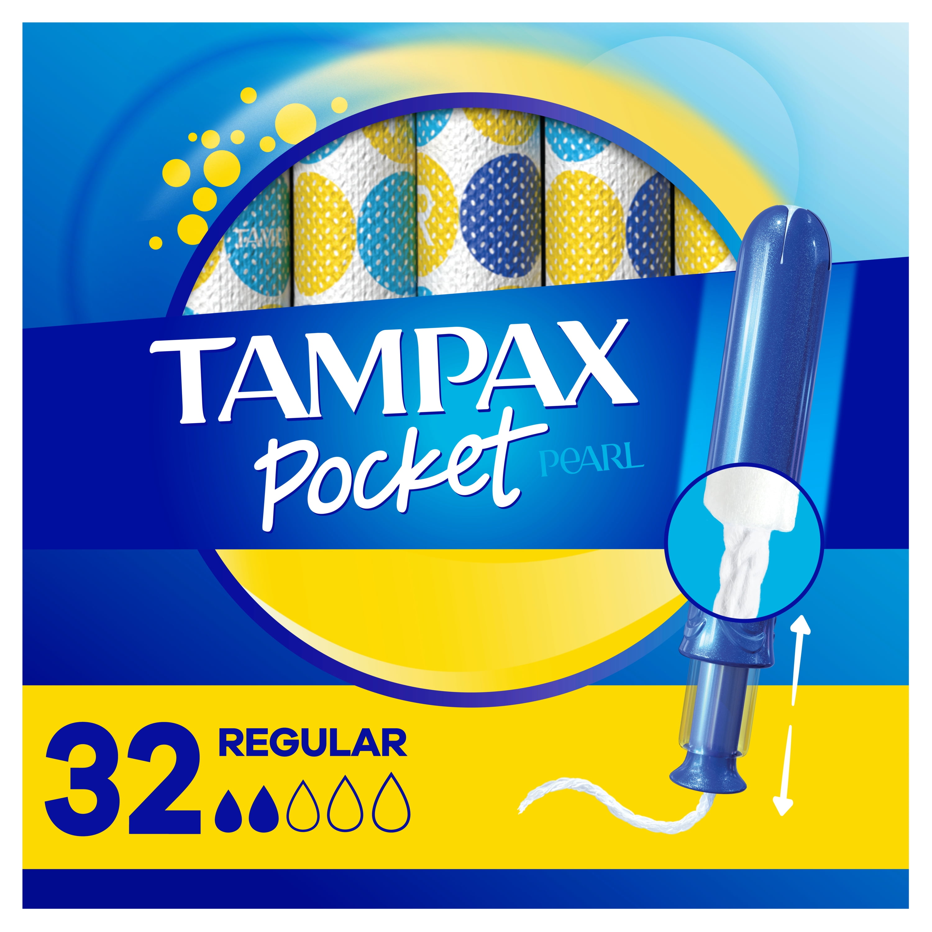 Tampax Pearl Compact Tampons with LeakGuard Braid, Regular, 32 Ct