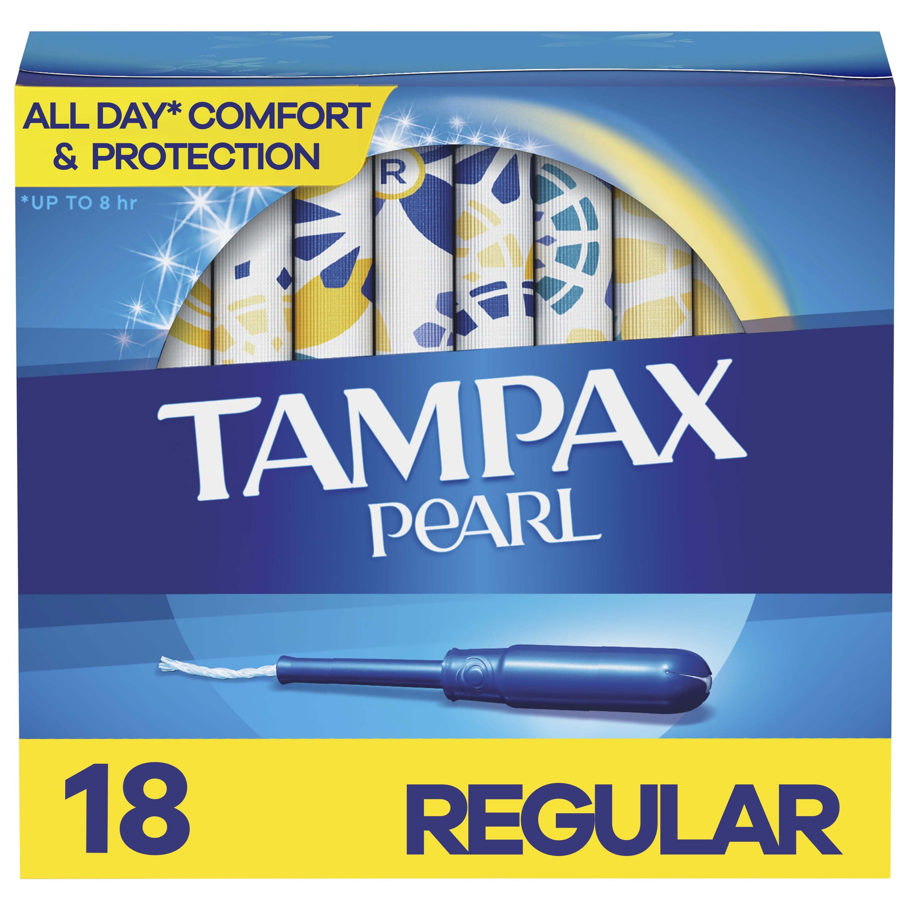 Tampax Pearl Tampons, with LeakGuard Braid, Regular Absorbency, Unscented, 18 Count