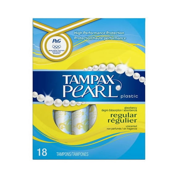 Tampax Pearl, Plastic Regular Absorbency, Unscented Tampons - 18 ea (Pack of 6)