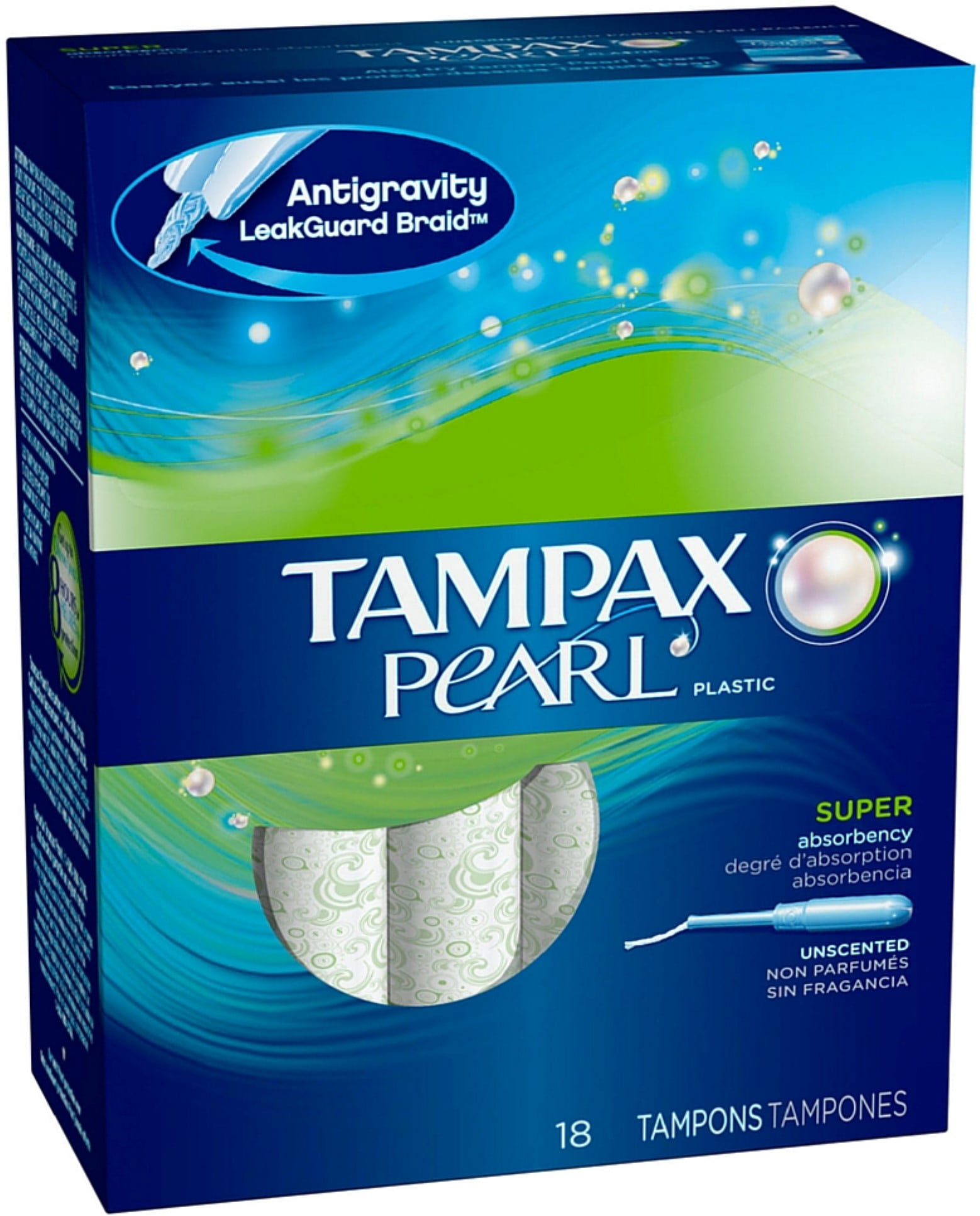 Tampax Pearl Plastic Super Abosrbency Tampons, Unscented 18 ea