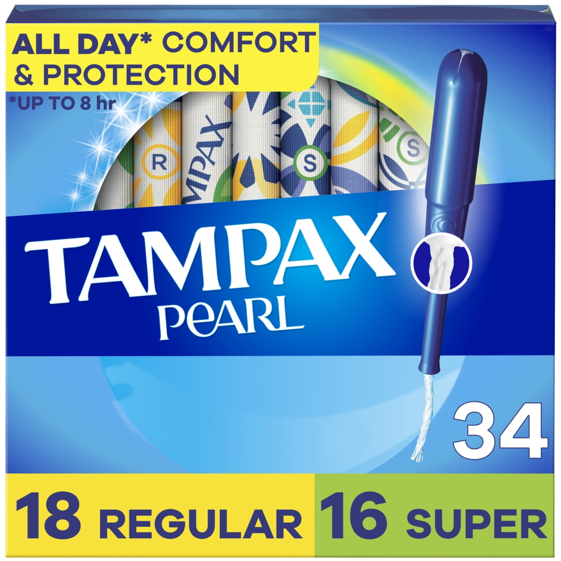Tampax Pearl Tampons Duo Multipack with LeakGuard Braid, Regular/Super Absorbency, 34 Ct