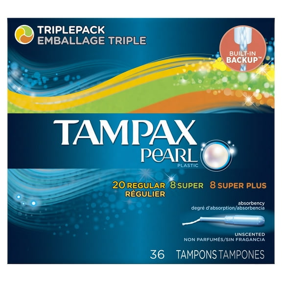Tampax Pearl Plastic Triplepack, Unscented Tampons 36 Count