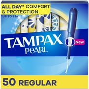 Tampax Pearl Tampons with LeakGuard Braid, Regular Absorbency, 50 Ct