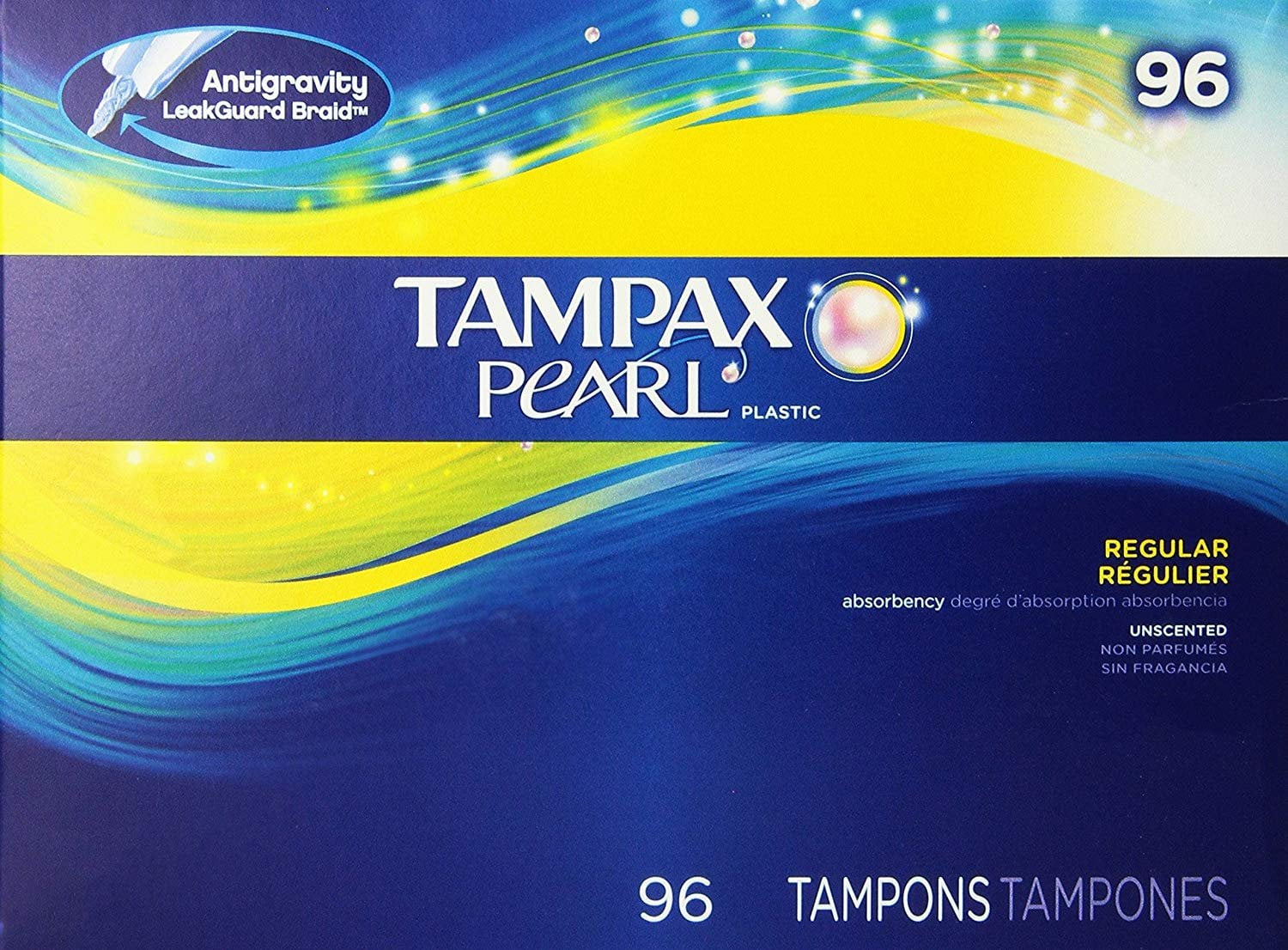  Tampax Pearl Regular Absorbency Unscented Tampons, 96 Count,  Pack of 1 : Health & Household