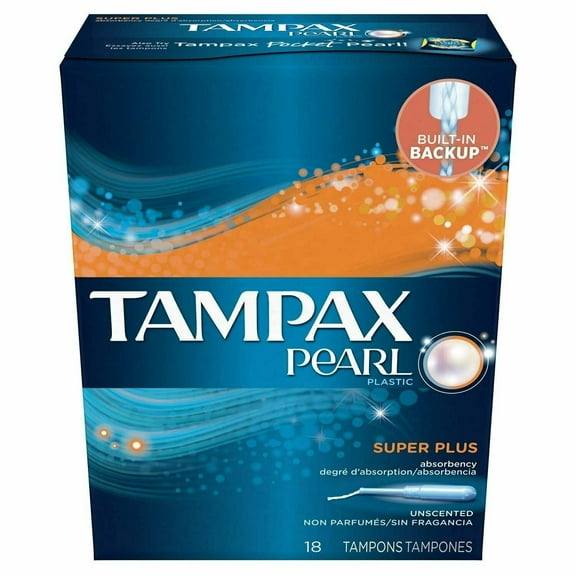 Tampax Pearl Super Plus Absorbency Plastic Tampons, Unscented, 18 ct, 6 Pack