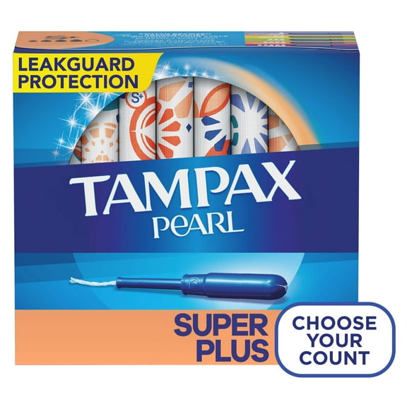 Tampax Pearl Super Plus Plastic Tampons, Unscented, 50 Count