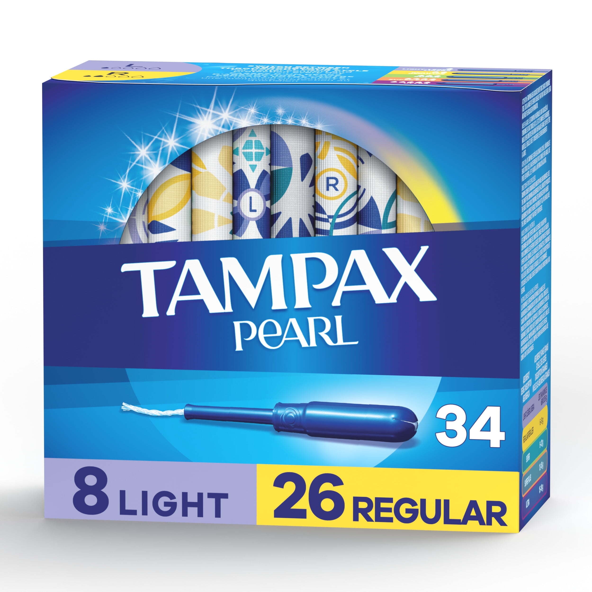Tampax Pearl Tampons Duo Multipack with LeakGuard Braid, Light/Regular Absorbency, Unscented, 34 Ct