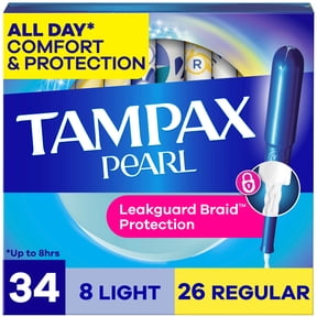 Tampax Pearl Tampons Multipack with LeakGuard Braid, Light/Regular, 34 Count